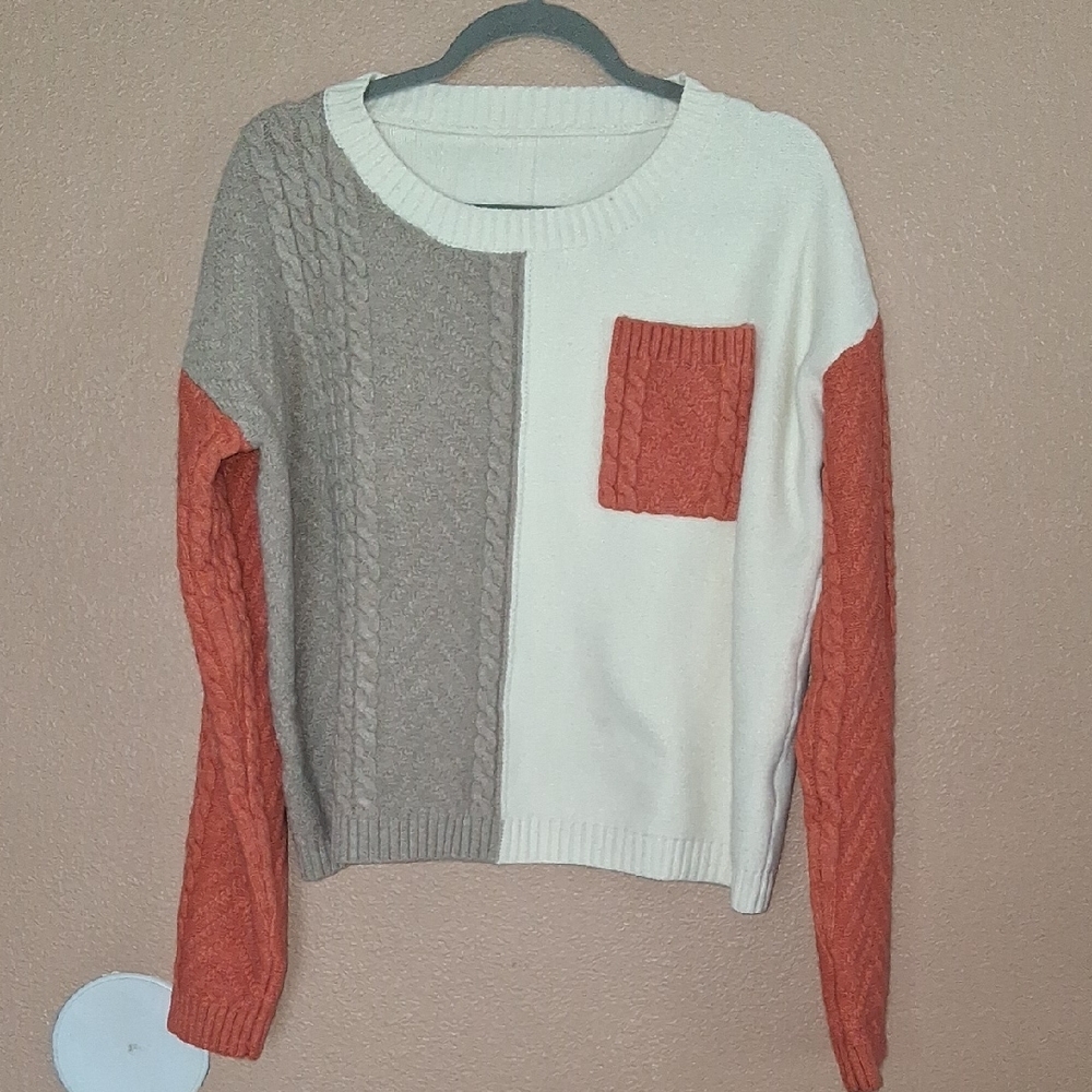 Colorblock Cable Knit Sweater